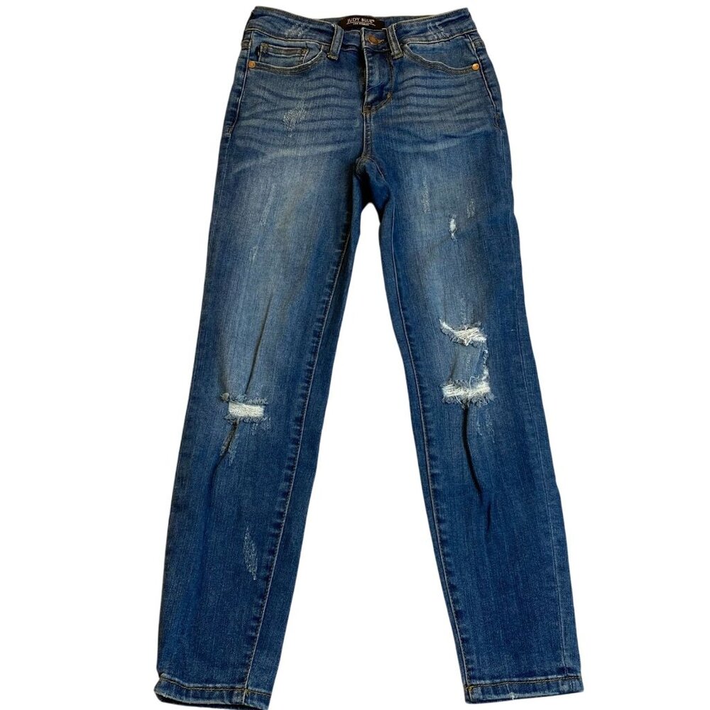 Judy Blue Women's Jeans Size 25 Blue Relaxed Fit Distressed Denim Staight Casual